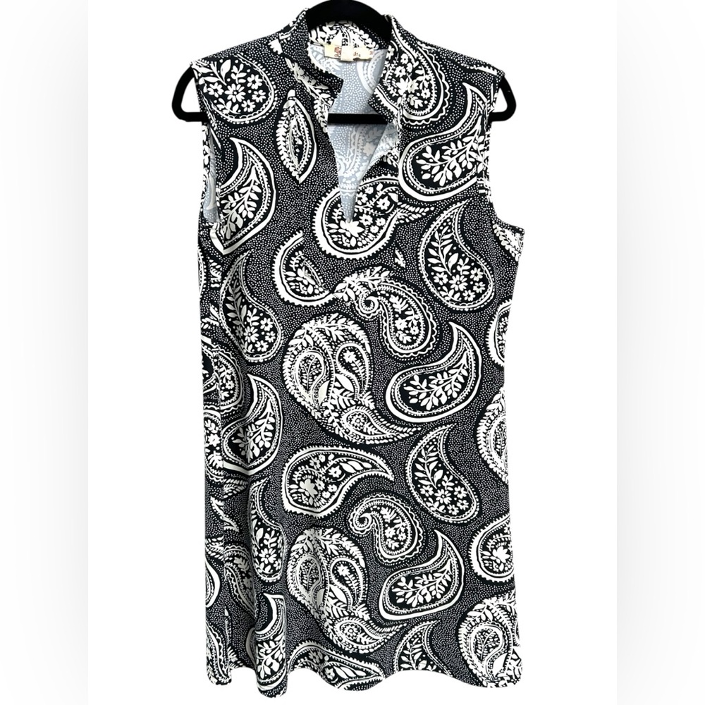 Aryeh Womens Black White Paisley Pickleball Tennis Golf Athletic Dress Sz Medium